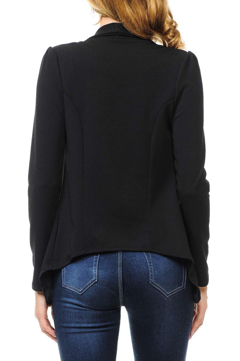 MINEFREE Women's Long Sleeve Classic Draped Open Front Lightweight Blazer Solid Black L - Image 4